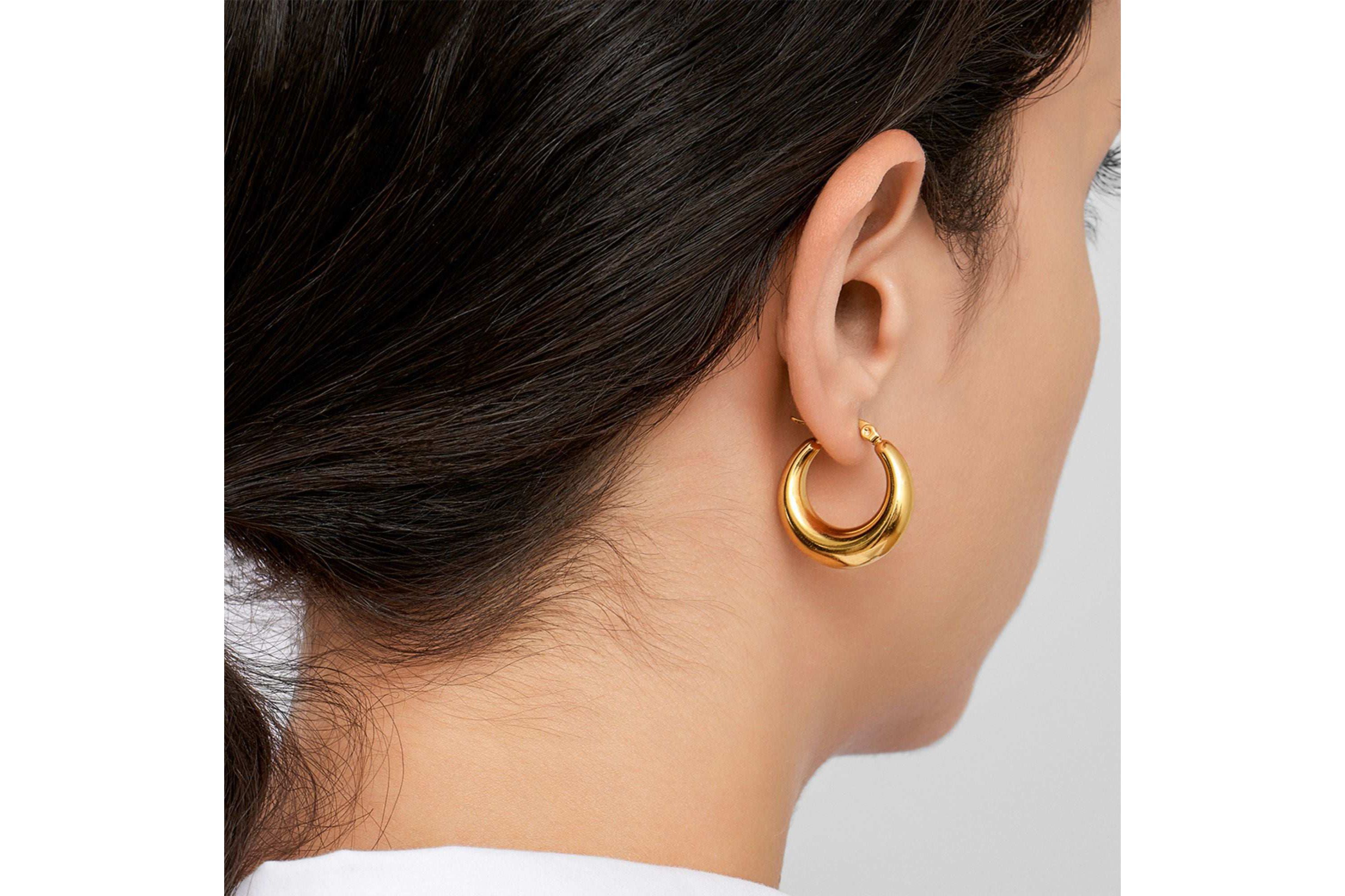 14k Gold Plated Domed Hoop Earrings