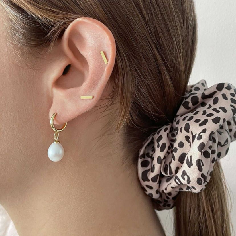 14k Gold Plated Freshwater Pearl Huggie Drop Earrings