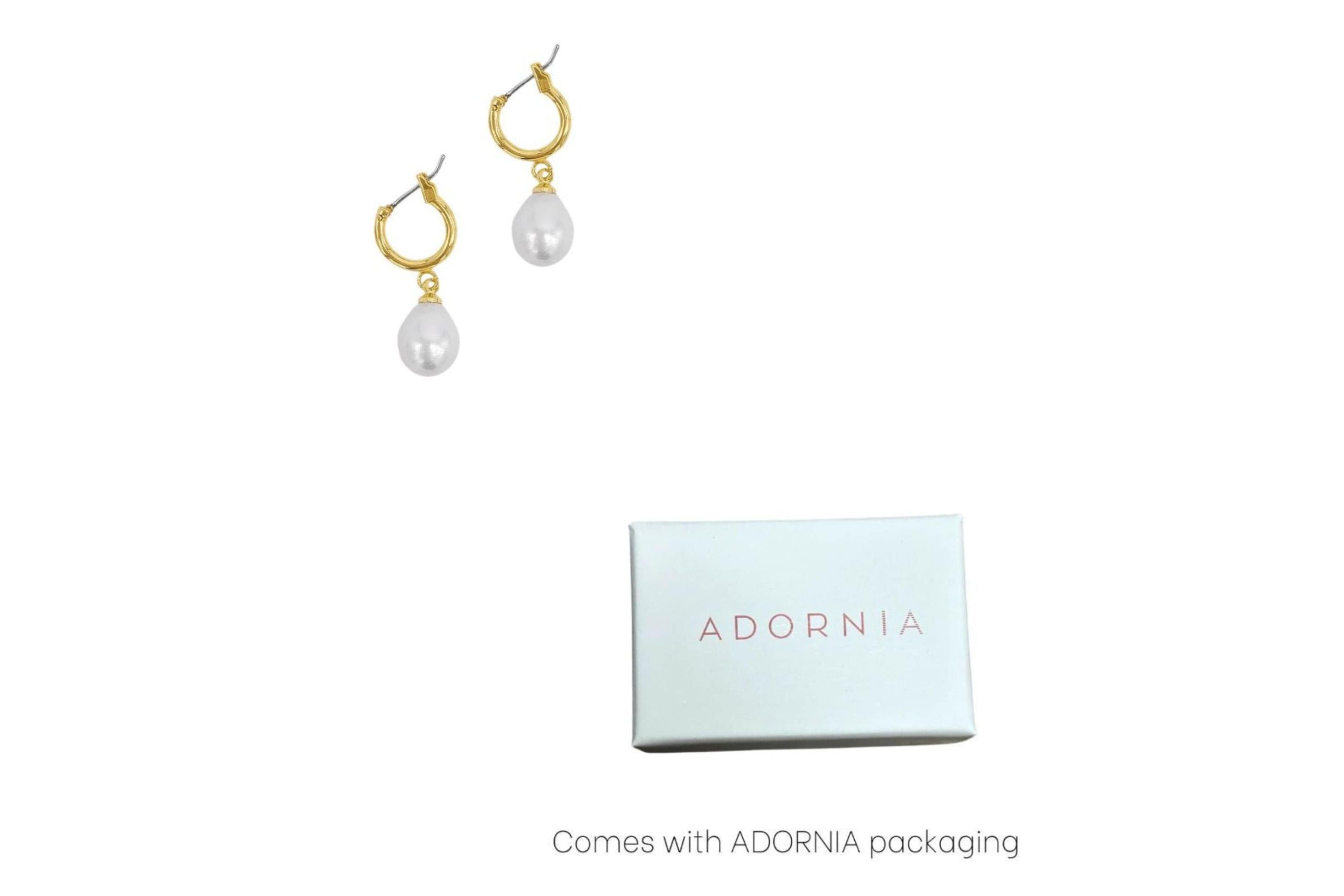 14k Gold Plated Freshwater Pearl Huggie Drop Earrings