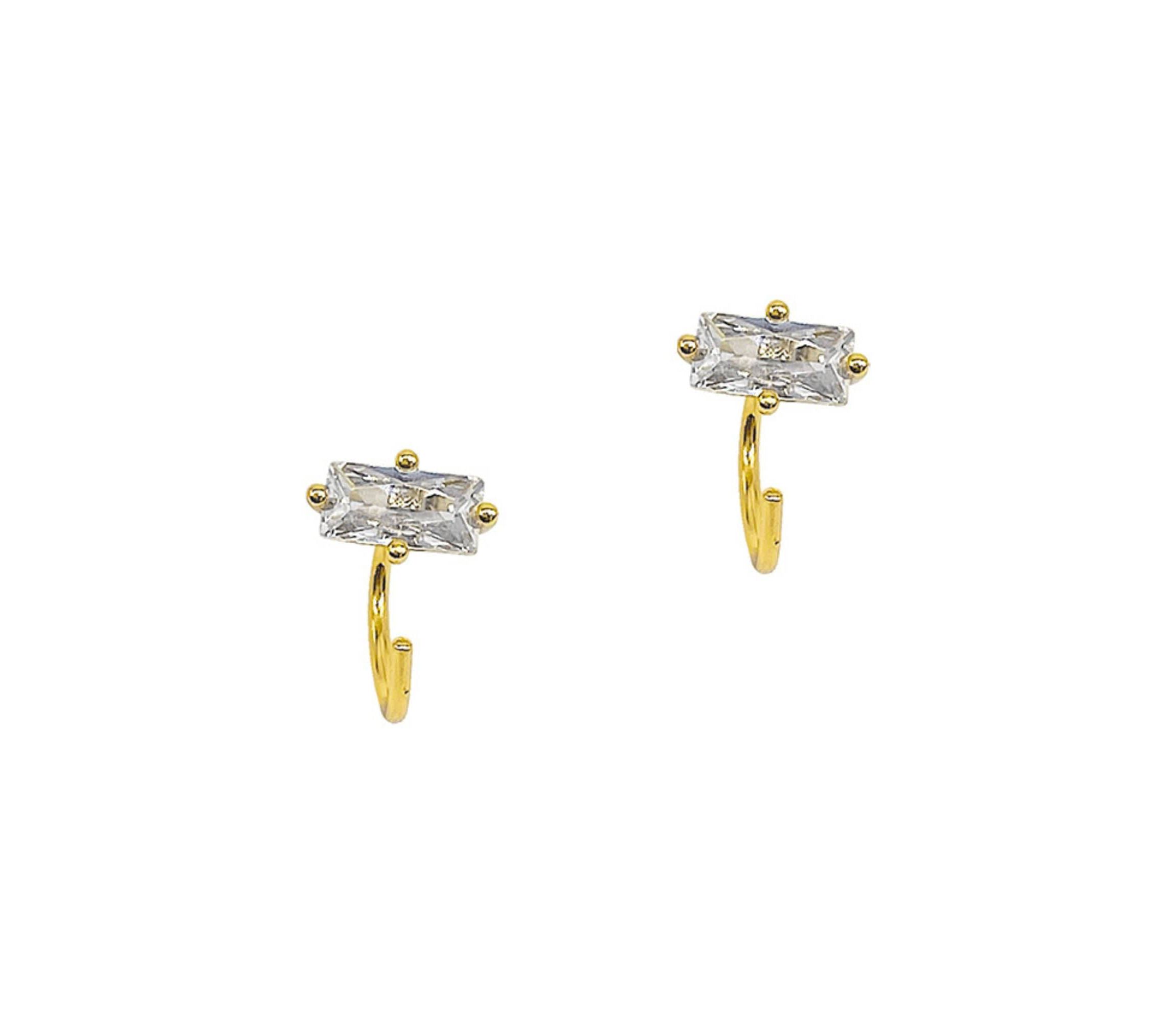 14k Gold Plated Baguette Huggie Hook Hoops