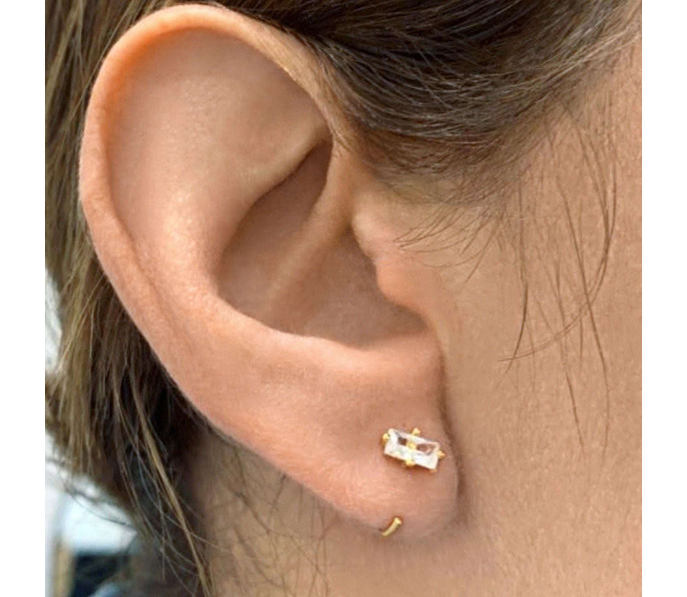 14k Gold Plated Baguette Huggie Hook Hoops