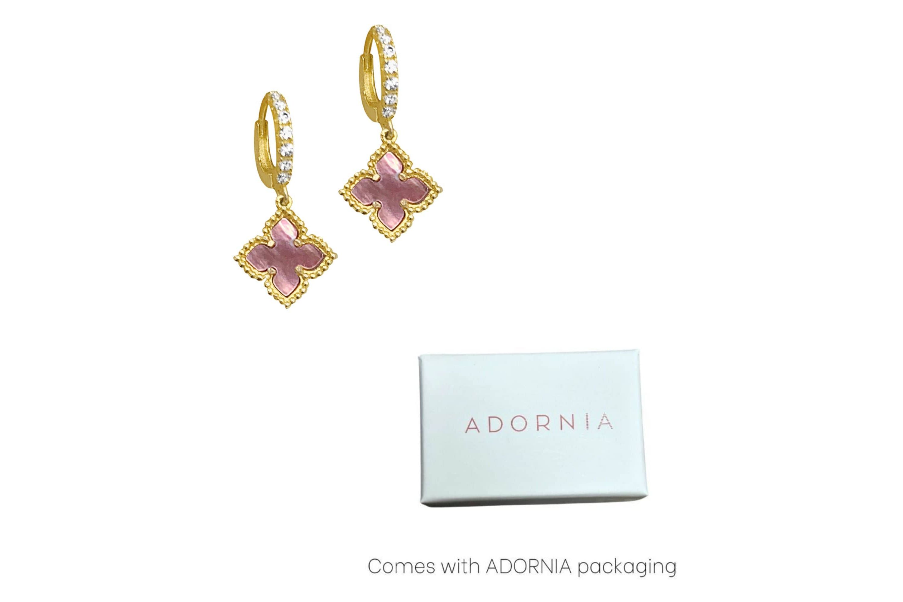 14k Gold Plated Floral Pink Mother of Pearl Drop Earrings