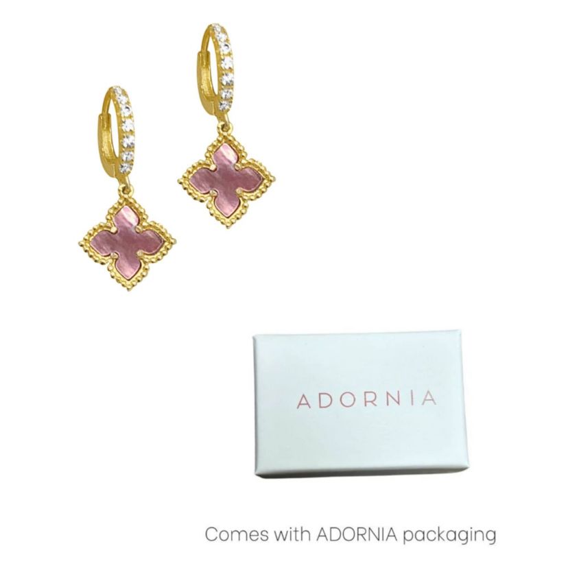 14k Gold Plated Floral Pink Mother of Pearl Drop Earrings