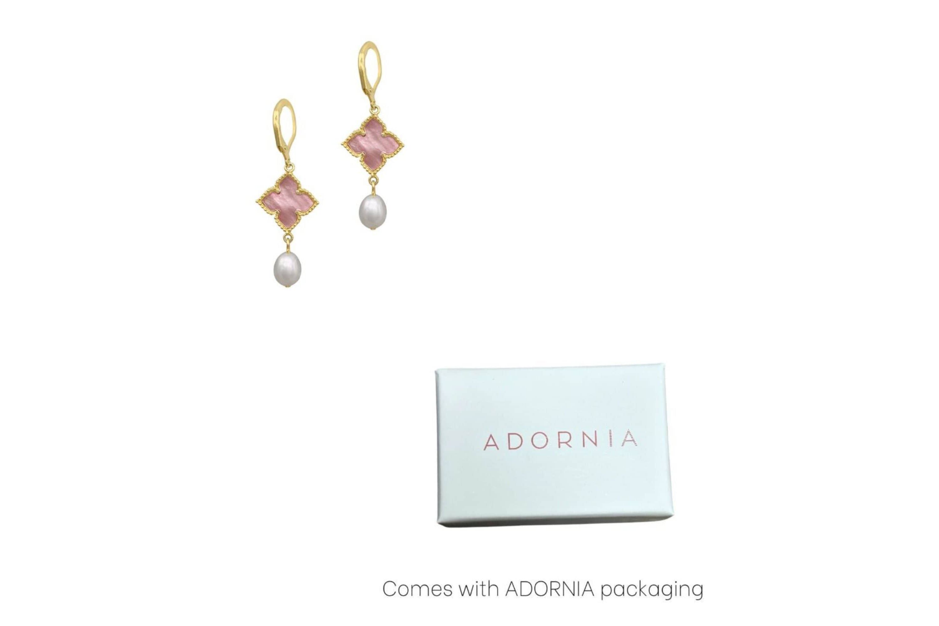 14k Gold Plated Floral and Freshwater Pearl Drop Earrings