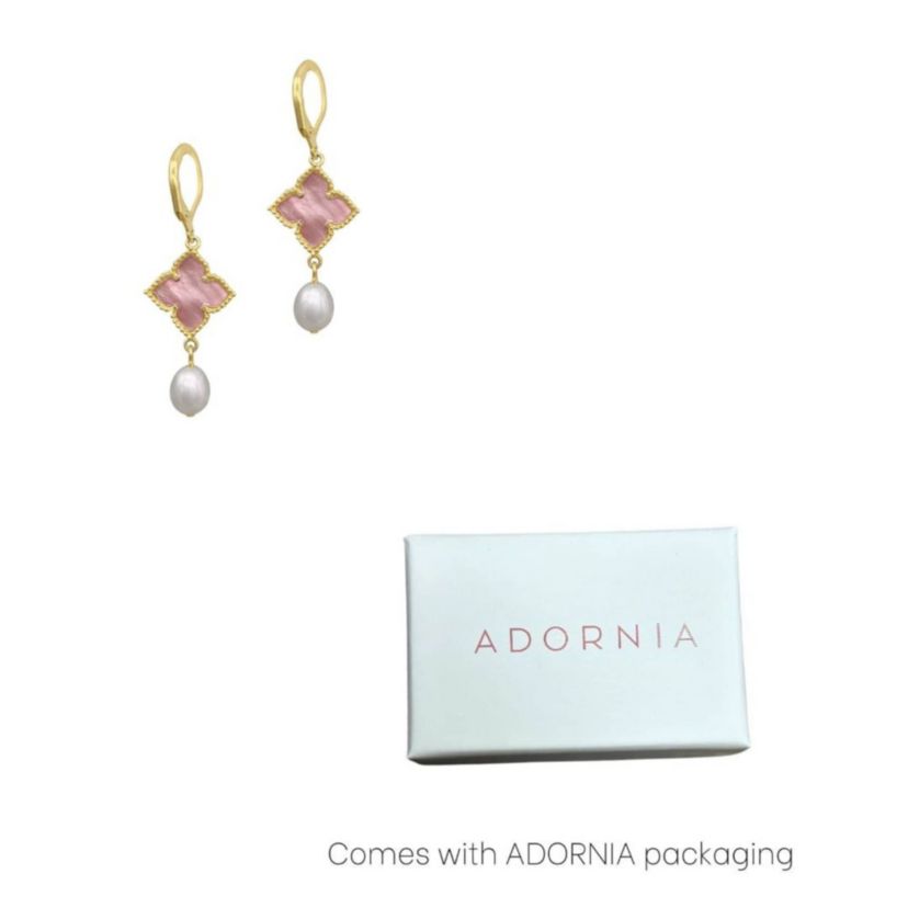 14k Gold Plated Floral and Freshwater Pearl Drop Earrings