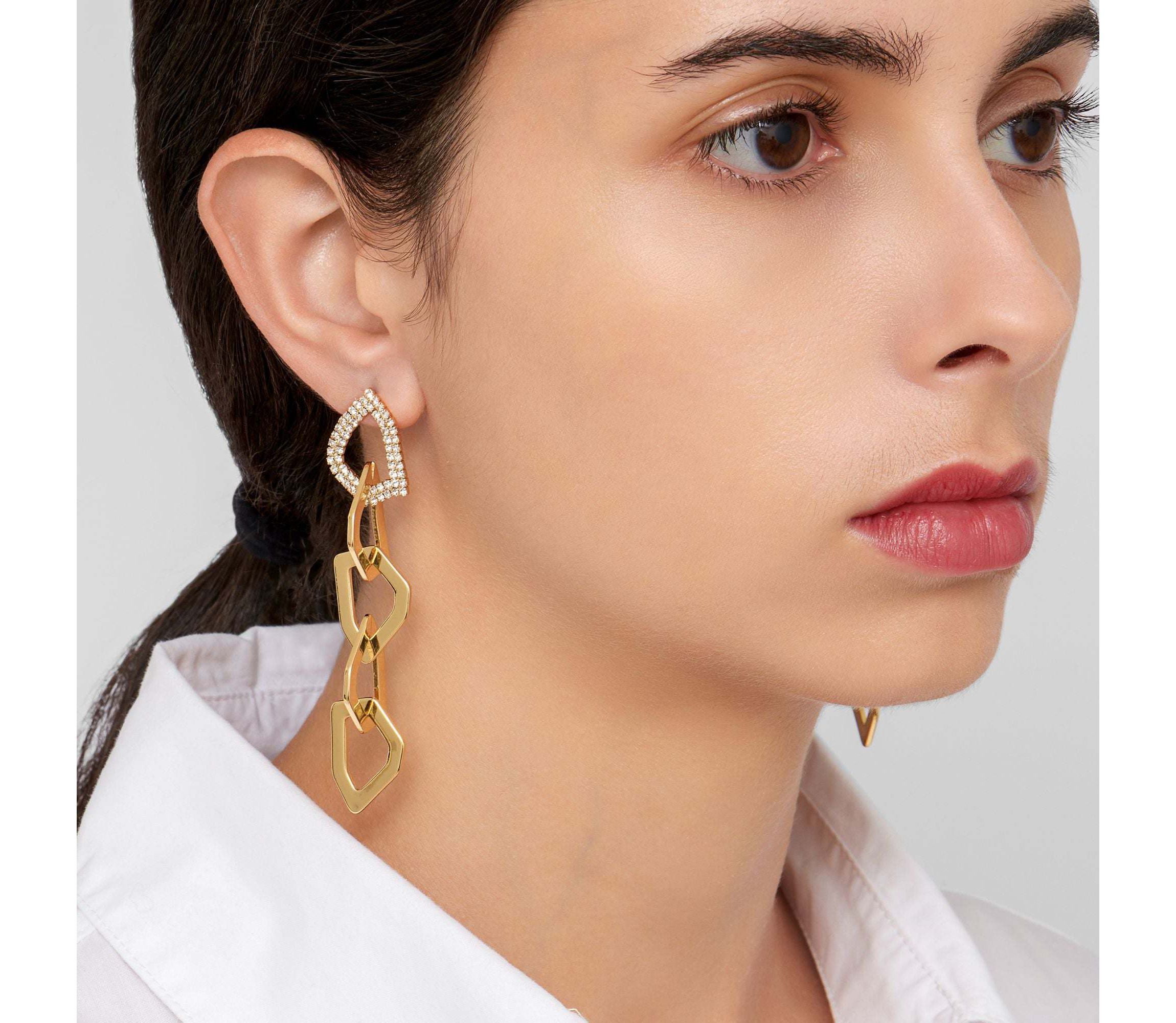 14k Gold Plated Organic Link Drop Earrings