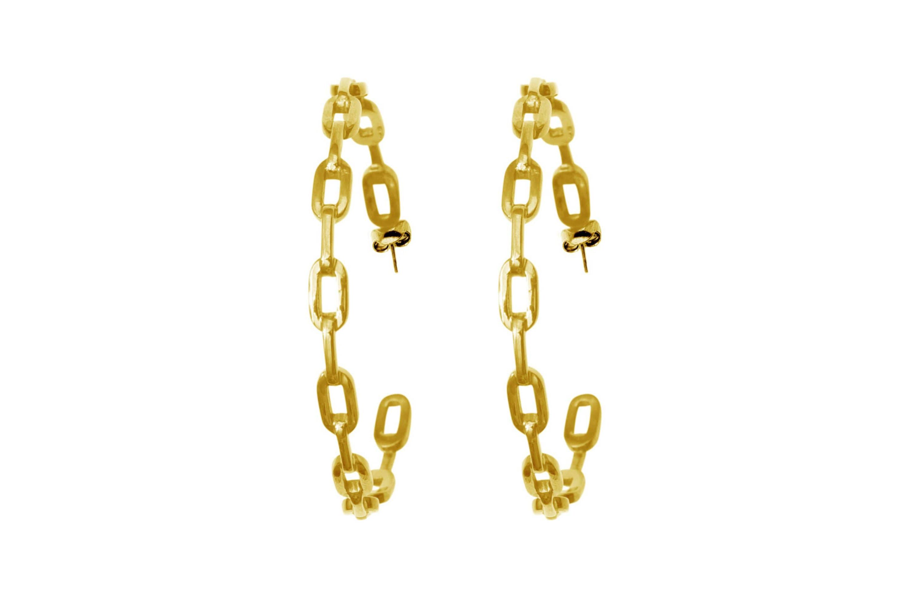 14k Gold Plated Link Hoop Earrings