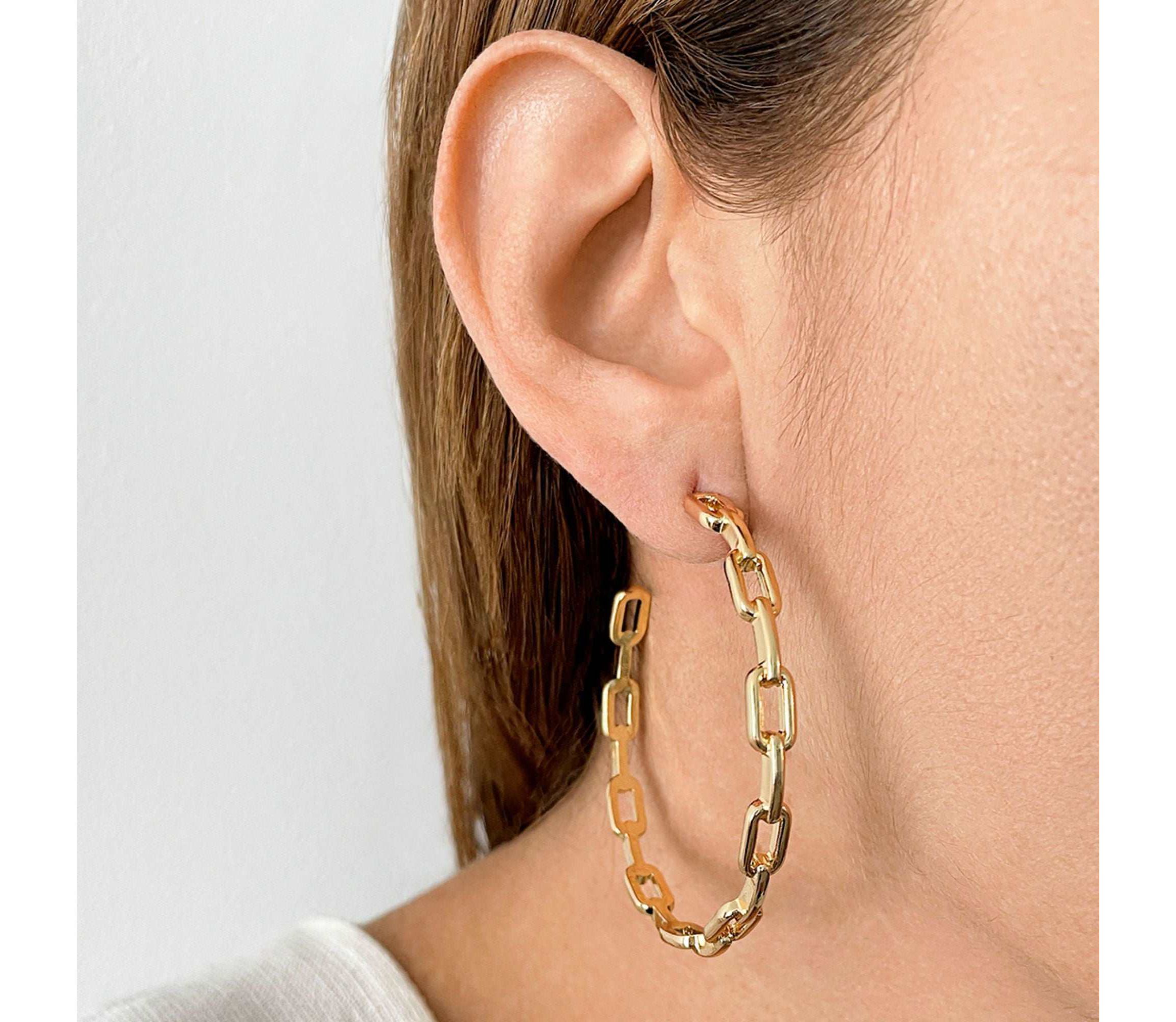 14k Gold Plated Link Hoop Earrings