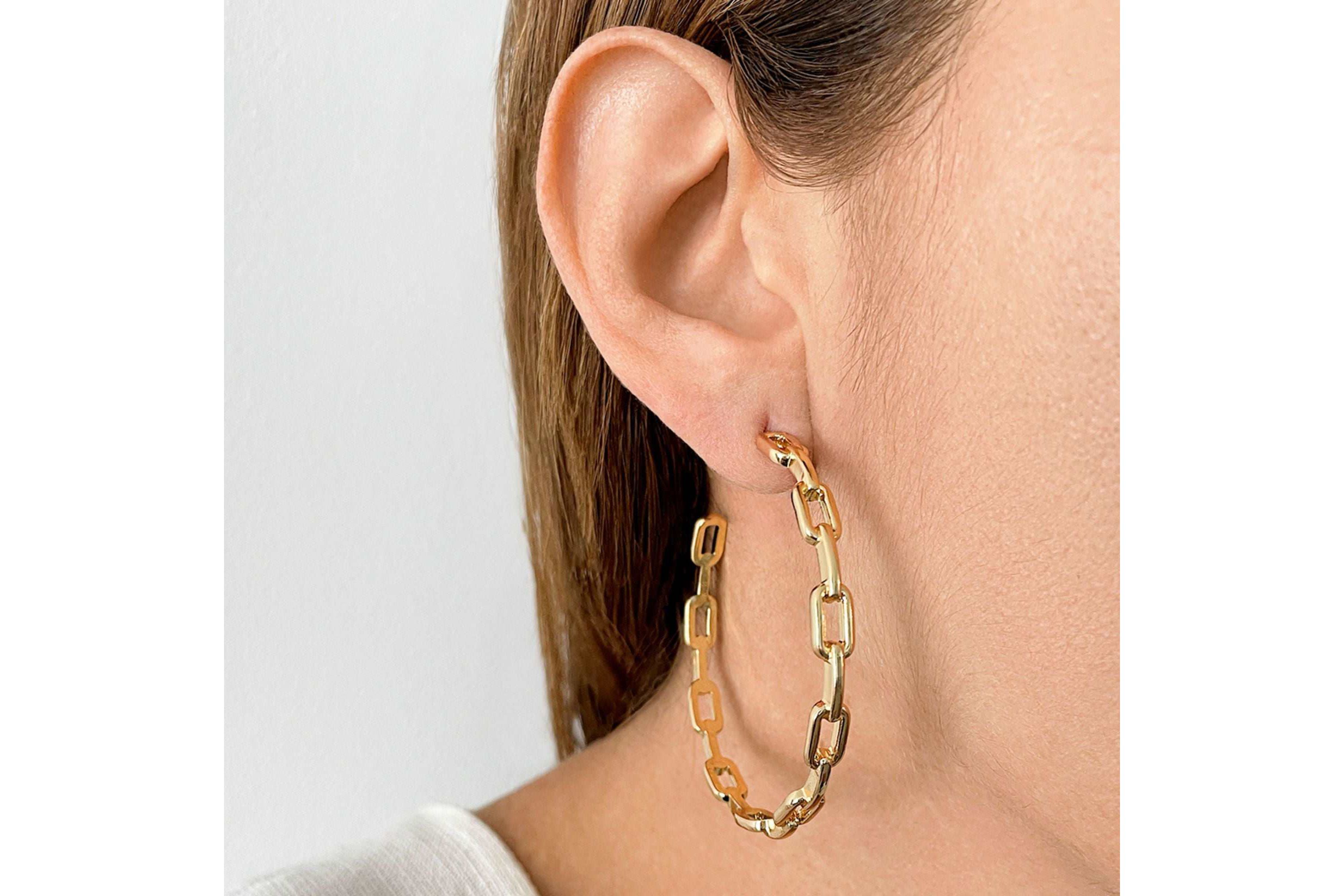 14k Gold Plated Link Hoop Earrings