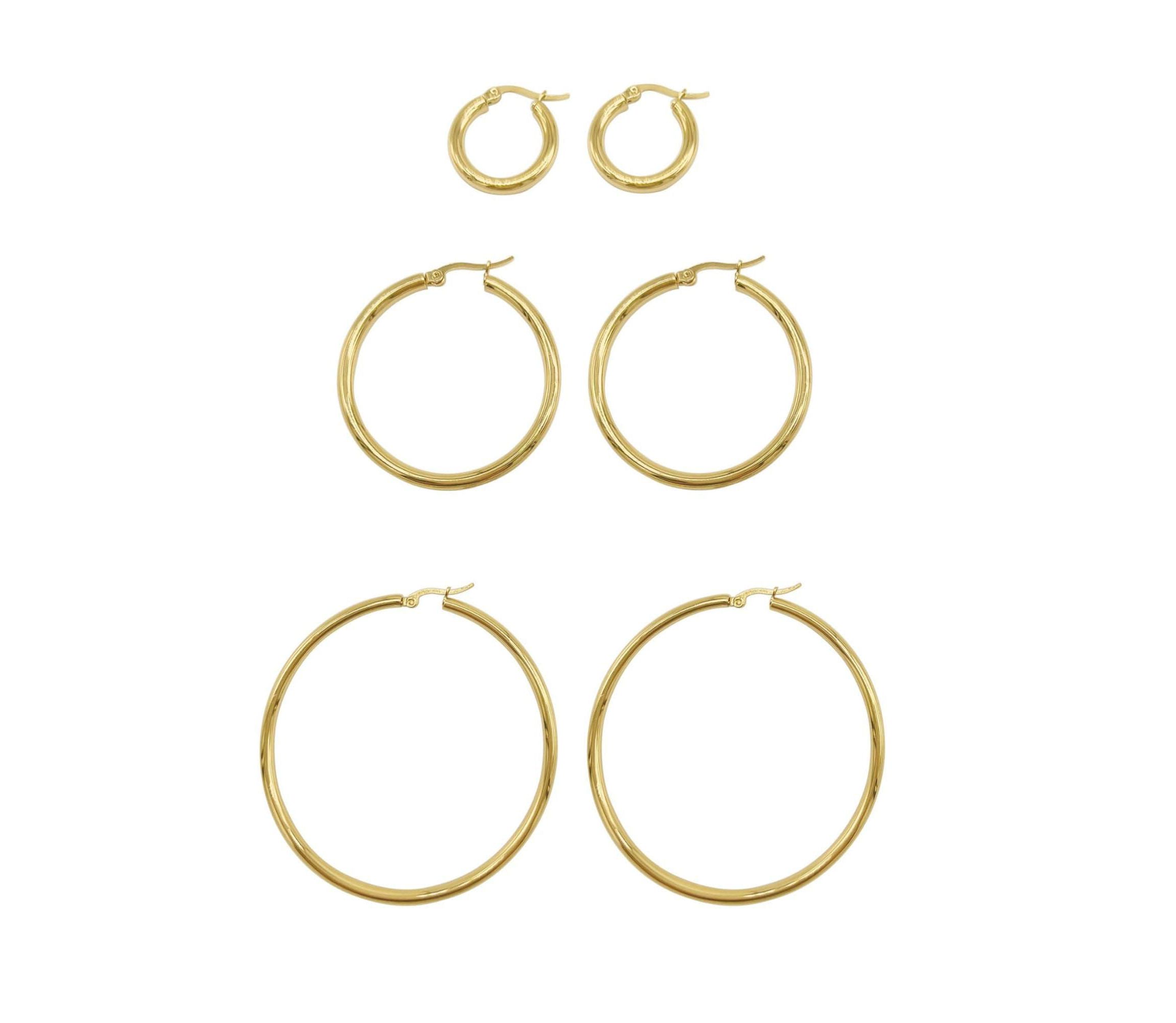 Tarnish Resistant 14k Gold Plated Hoop Earring Set