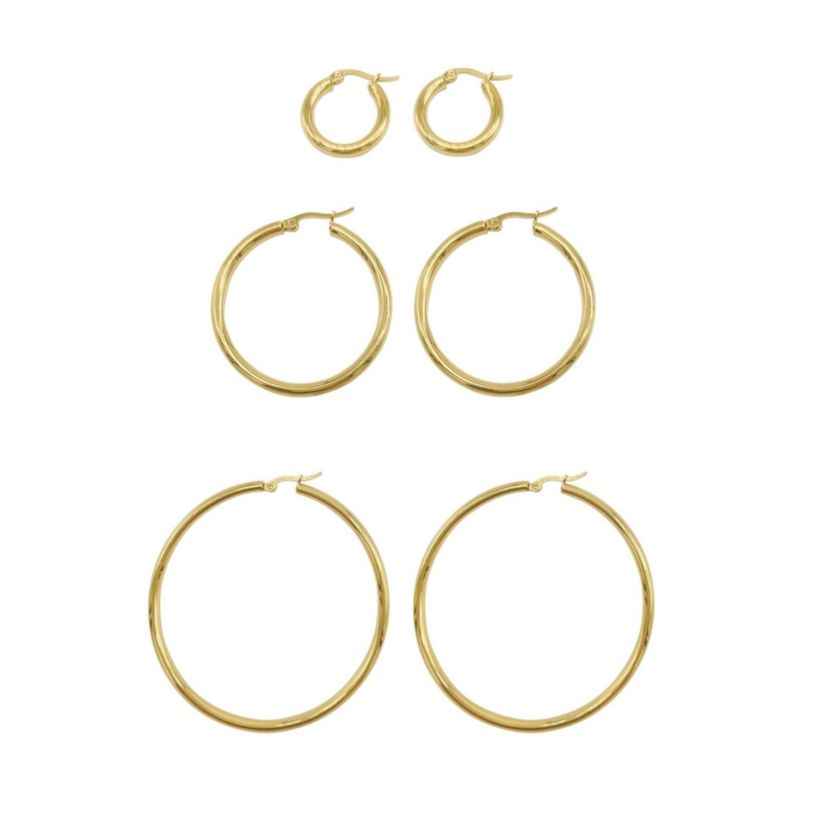 Tarnish Resistant 14k Gold Plated Hoop Earring Set