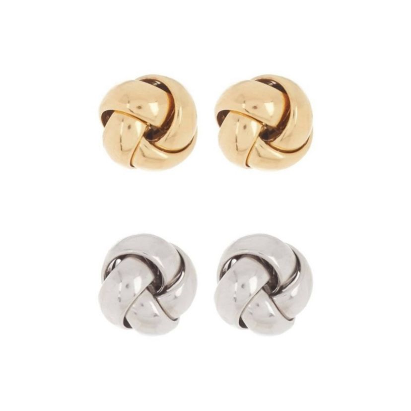 14k Gold Plated and Rhodium Plated Knot Stud Set