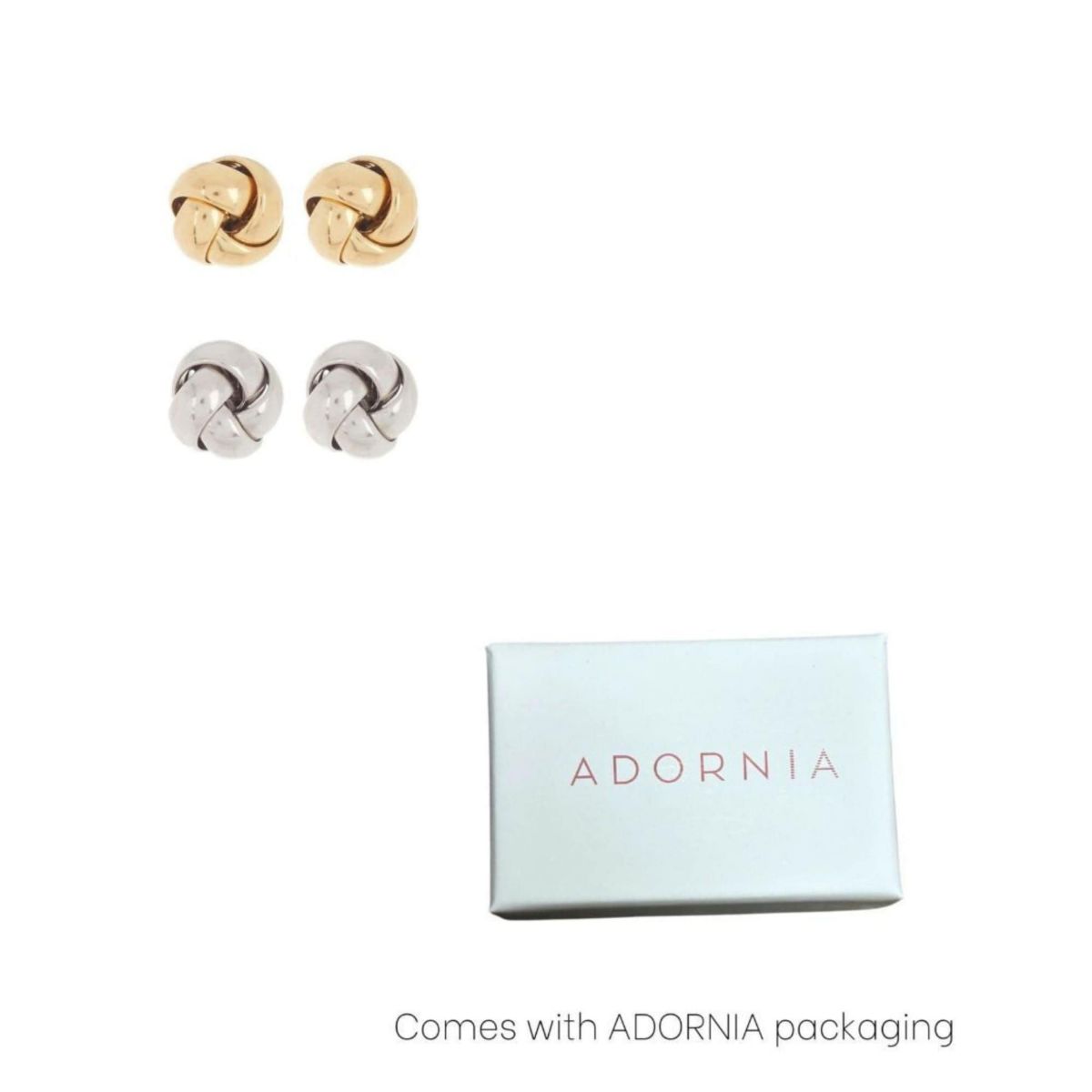 14k Gold Plated and Rhodium Plated Knot Stud Set