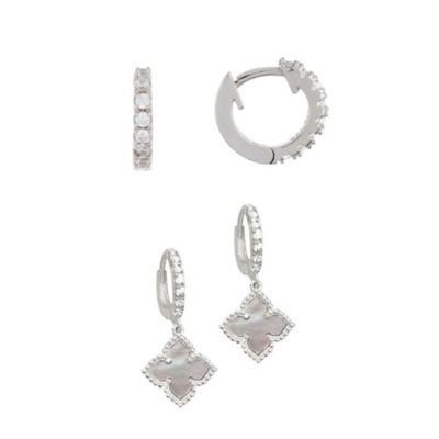 Adornia 14k Gold Plated White Mother of Pearl Huggie Set
