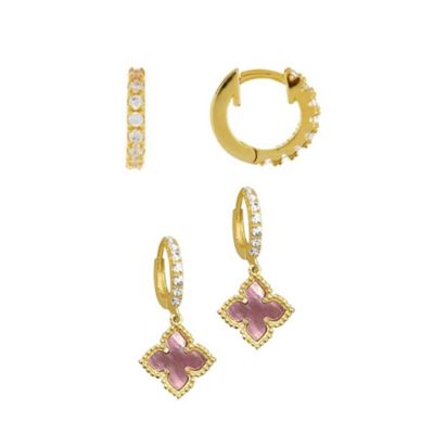 Adornia 14k Gold Plated Pink Mother of Pearl Huggie Set