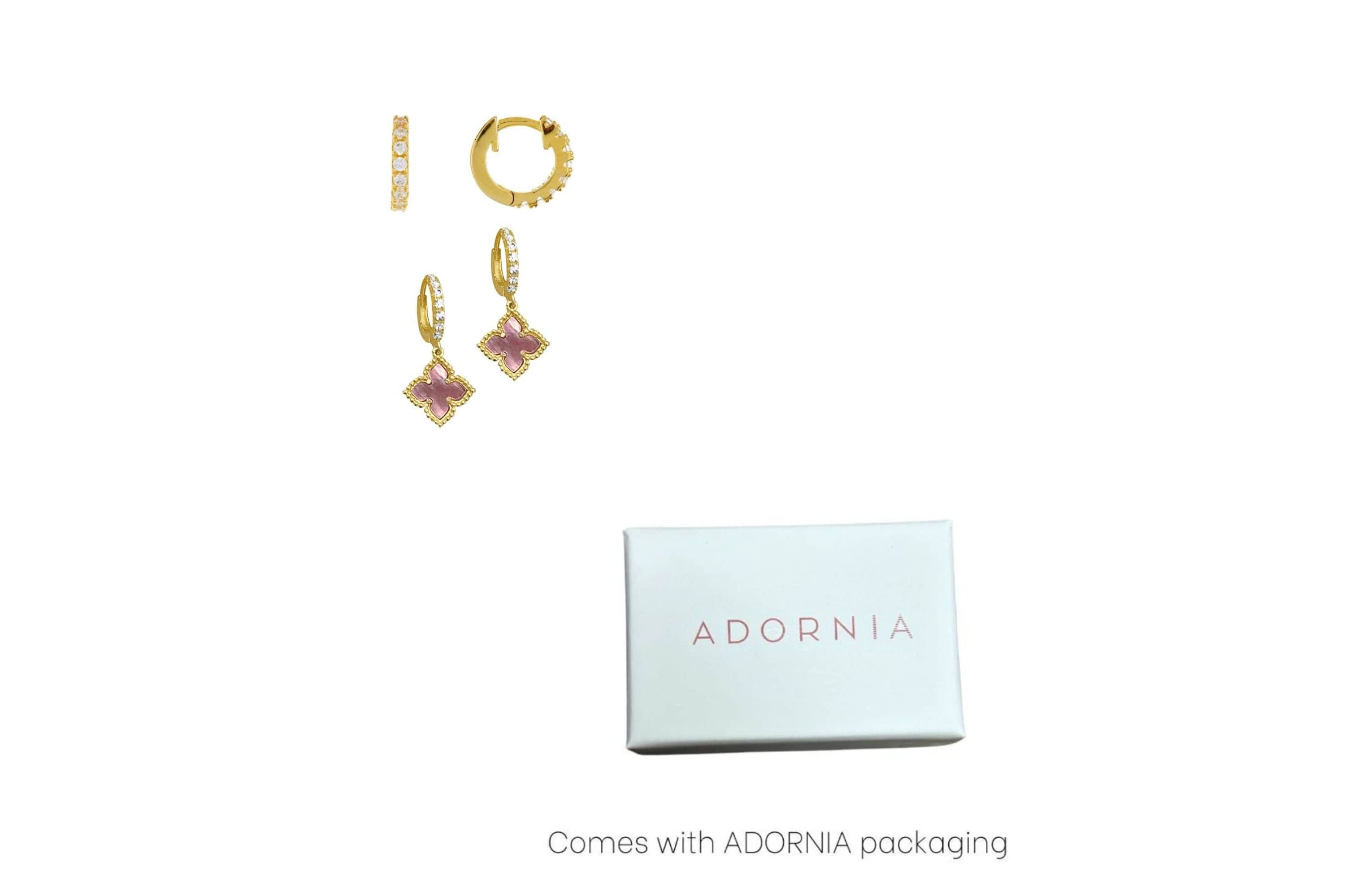 14k Gold Plated Pink Mother of Pearl Huggie Set