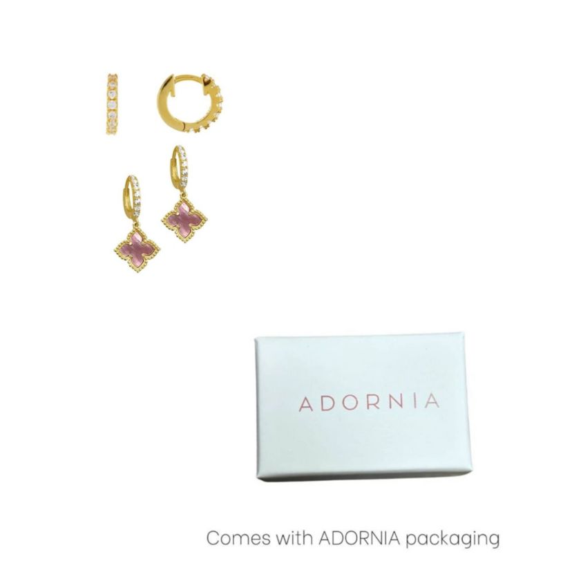 14k Gold Plated Pink Mother of Pearl Huggie Set