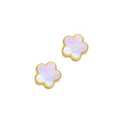 Adornia Tarnish Resistant 14k Gold Plated White Mother of Pearl Clover Stud Earrings