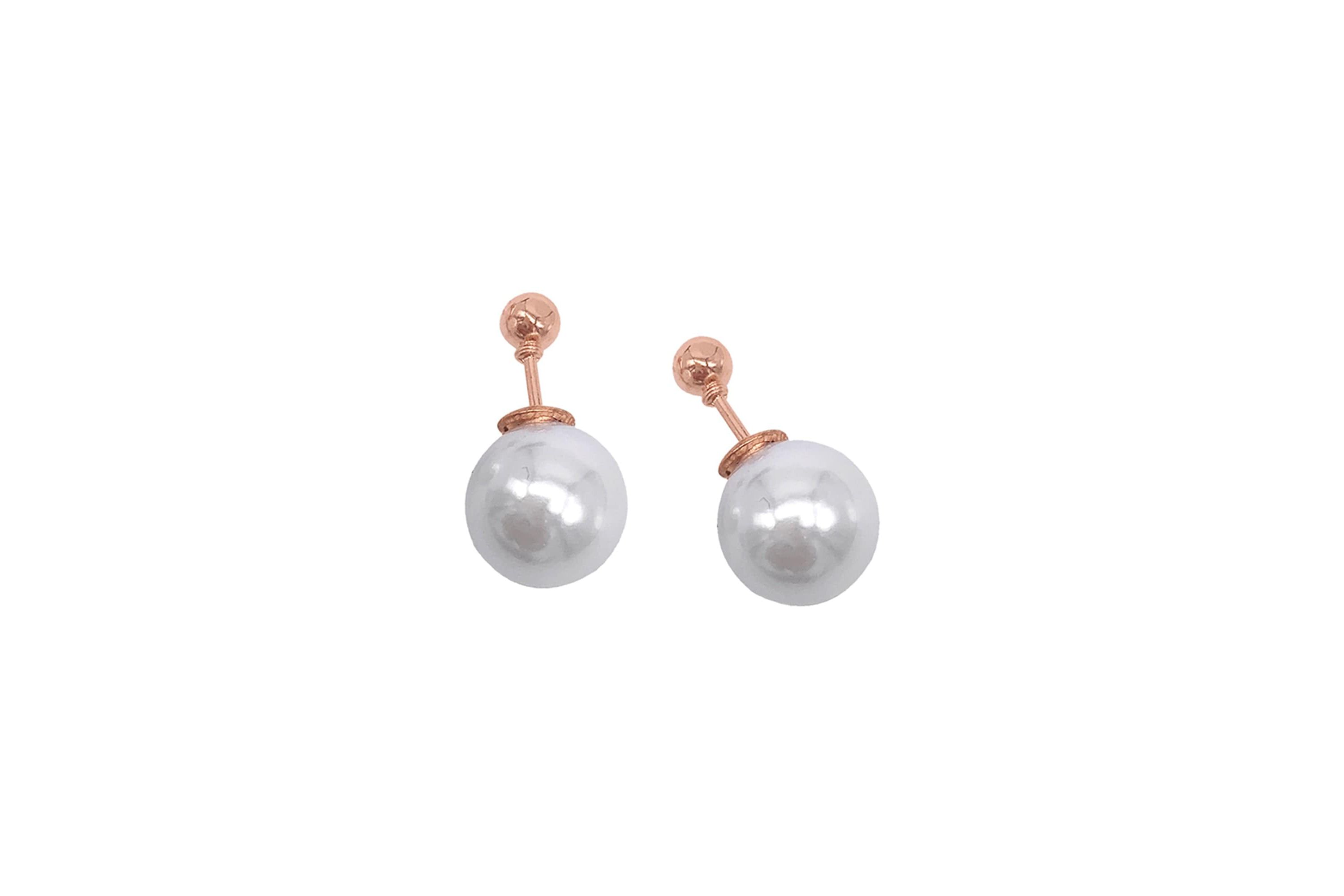 14k Rose Gold Plated Pearl Double-sided Ball Earrings