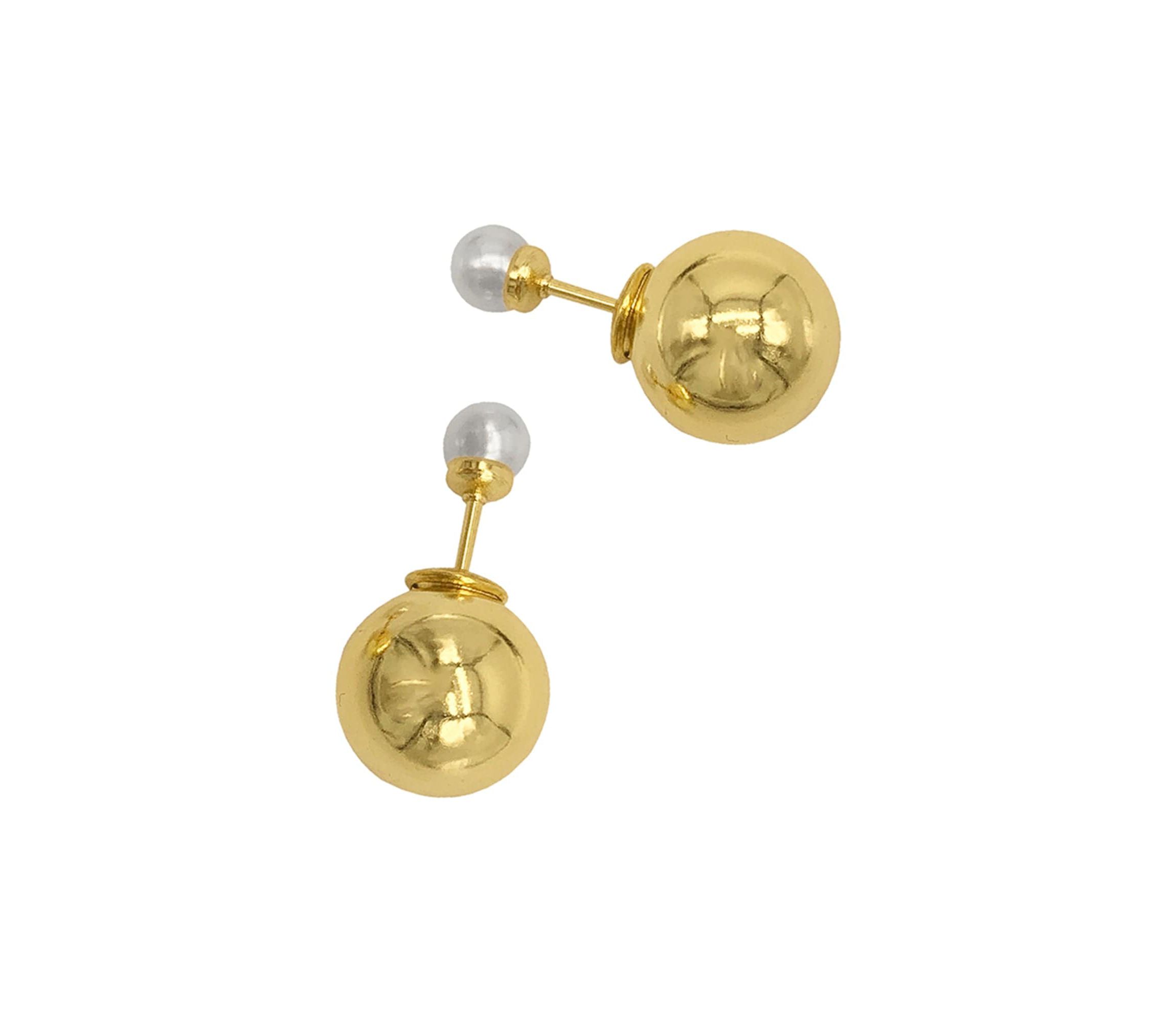 14k Gold Plated Pearl Double-sided Ball Earrings