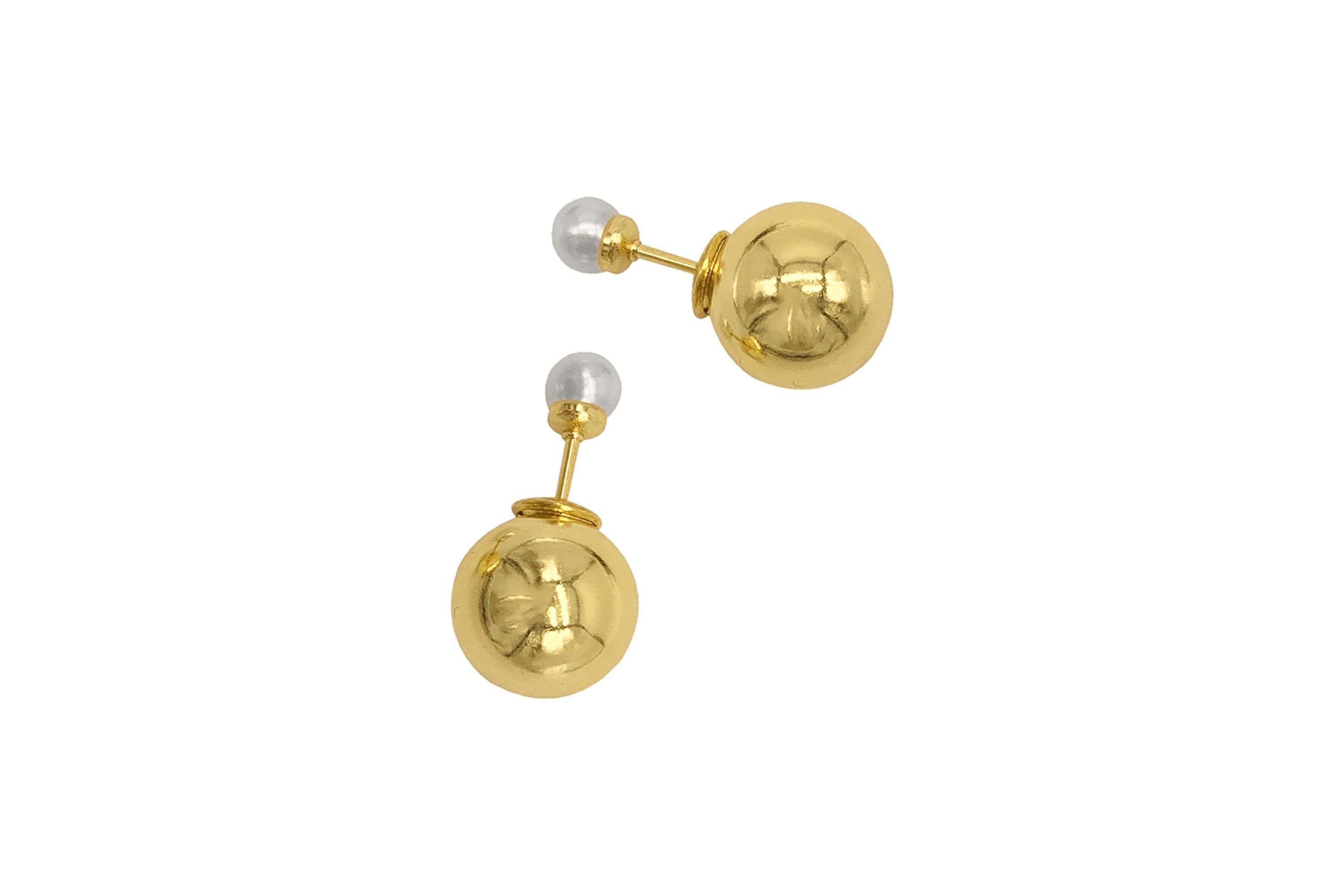 14k Gold Plated Pearl Double-sided Ball Earrings
