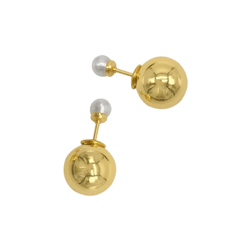 14k Gold Plated Pearl Double-sided Ball Earrings
