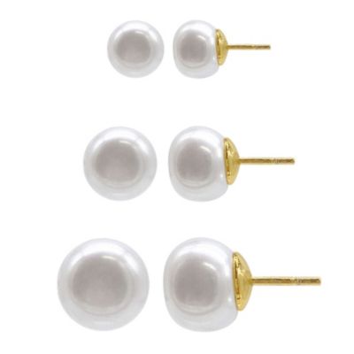 Adornia 14k Gold Plated Freshwater Pearl Stud Set, White