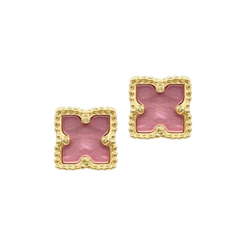 14k Gold Plated Flower Pink Mother of Pearl Stud Earrings