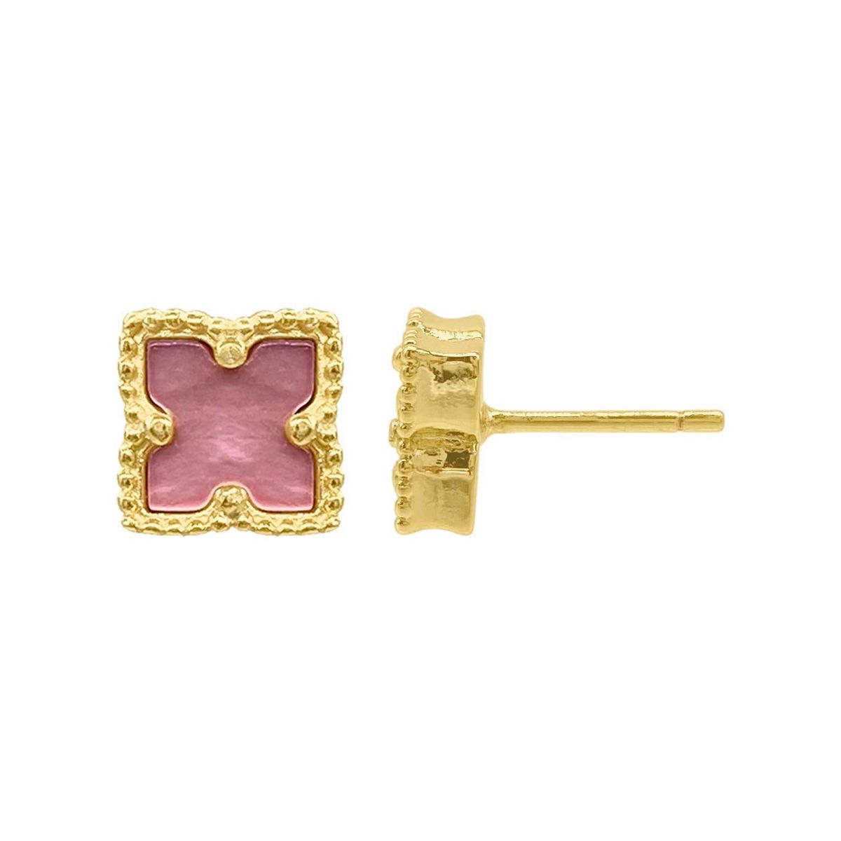 14k Gold Plated Flower Pink Mother of Pearl Stud Earrings