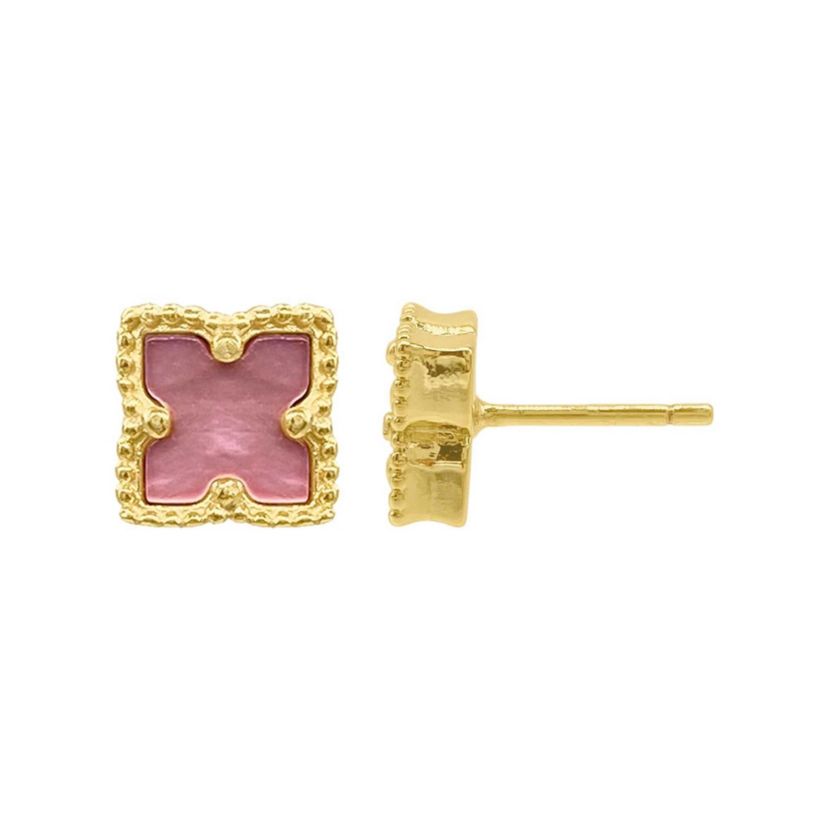 14k Gold Plated Flower Pink Mother of Pearl Stud Earrings