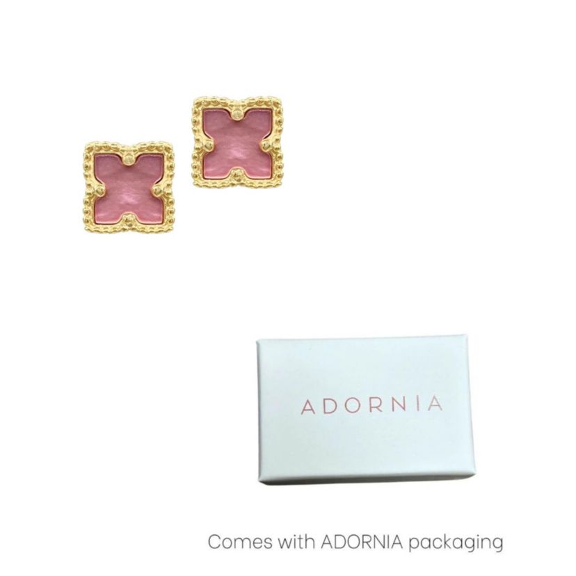 14k Gold Plated Flower Pink Mother of Pearl Stud Earrings