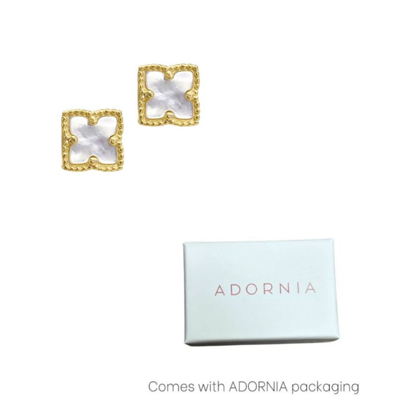 14k Gold Plated Flower White Mother of Pearl Stud Earrings