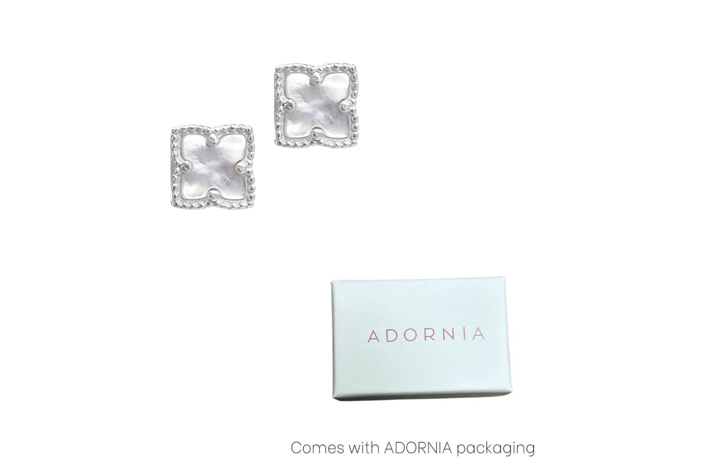 Rhodium Plated Flower White Mother of Pearl Stud Earrings