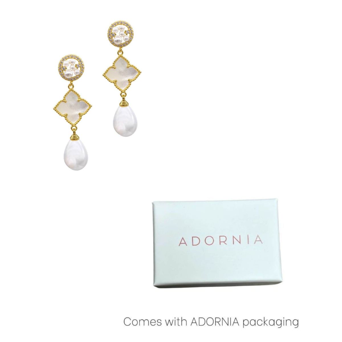 14k Gold Plated 3-Tier Flower White Mother of Pearl Drop Earrings