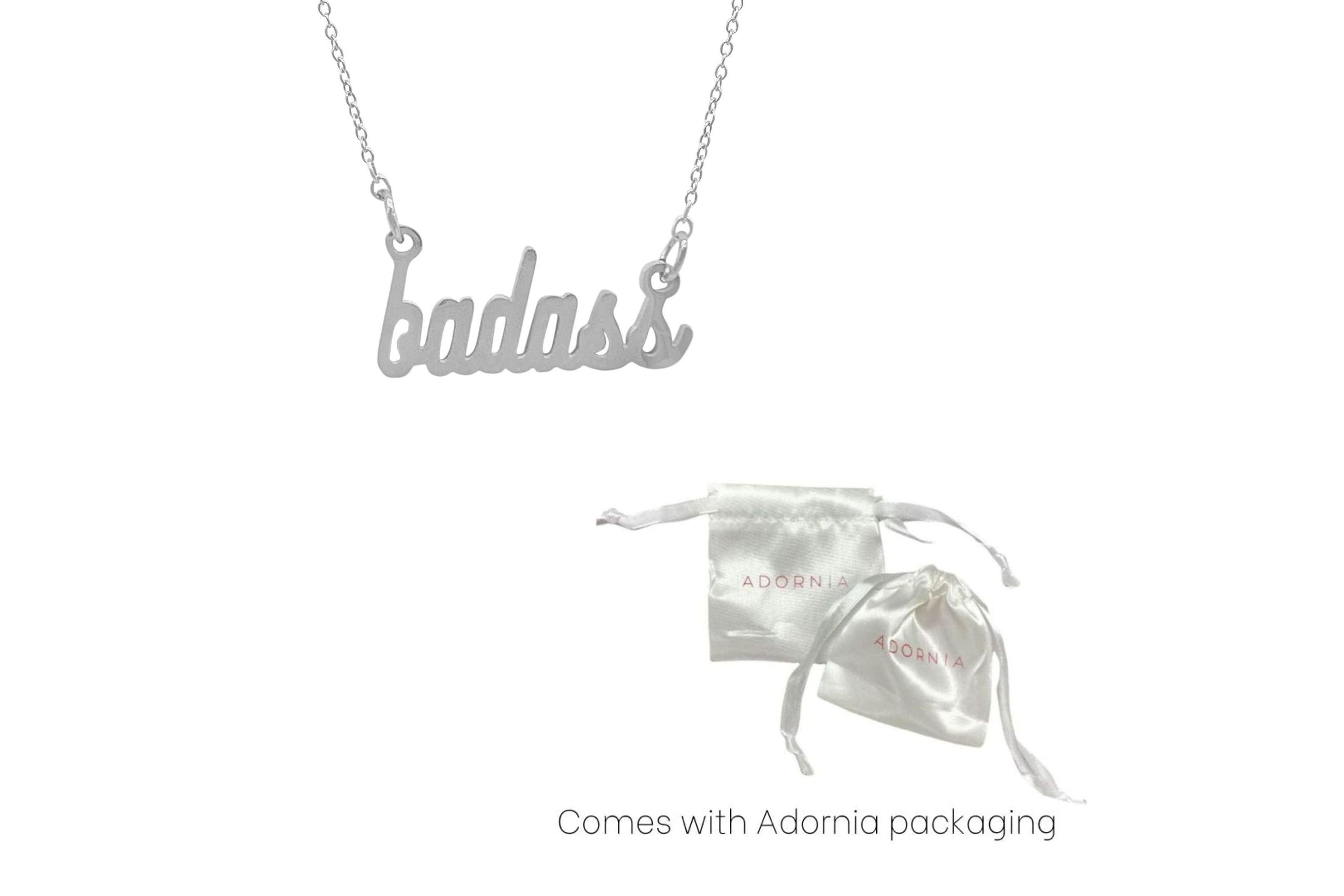 Tarnish Resistant Rhodium Plated Cursive Badass Necklace