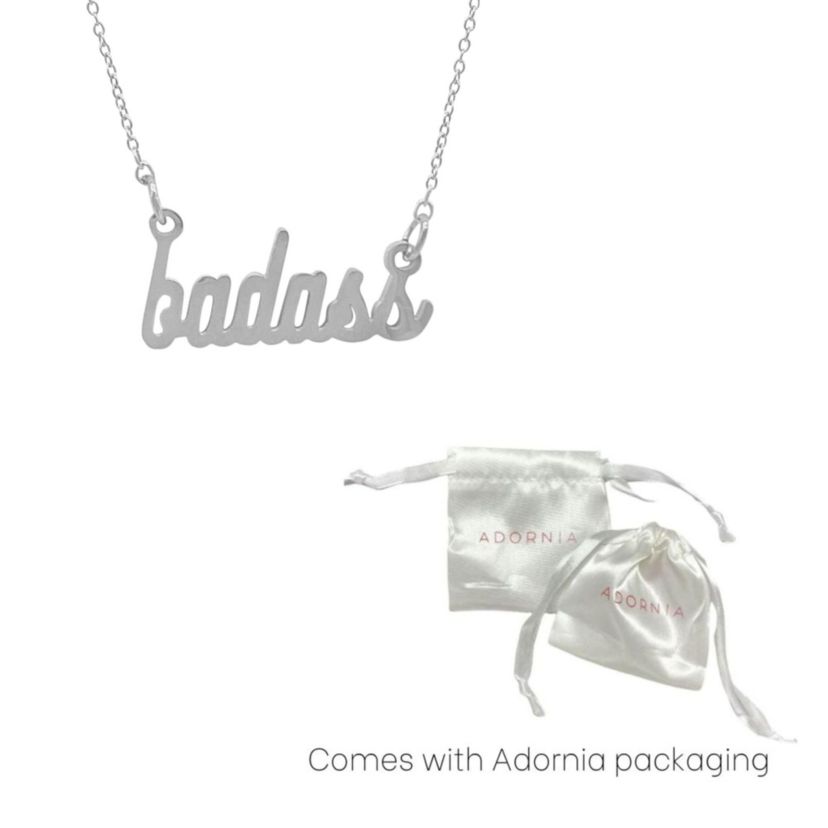 Tarnish Resistant Rhodium Plated Cursive Badass Necklace