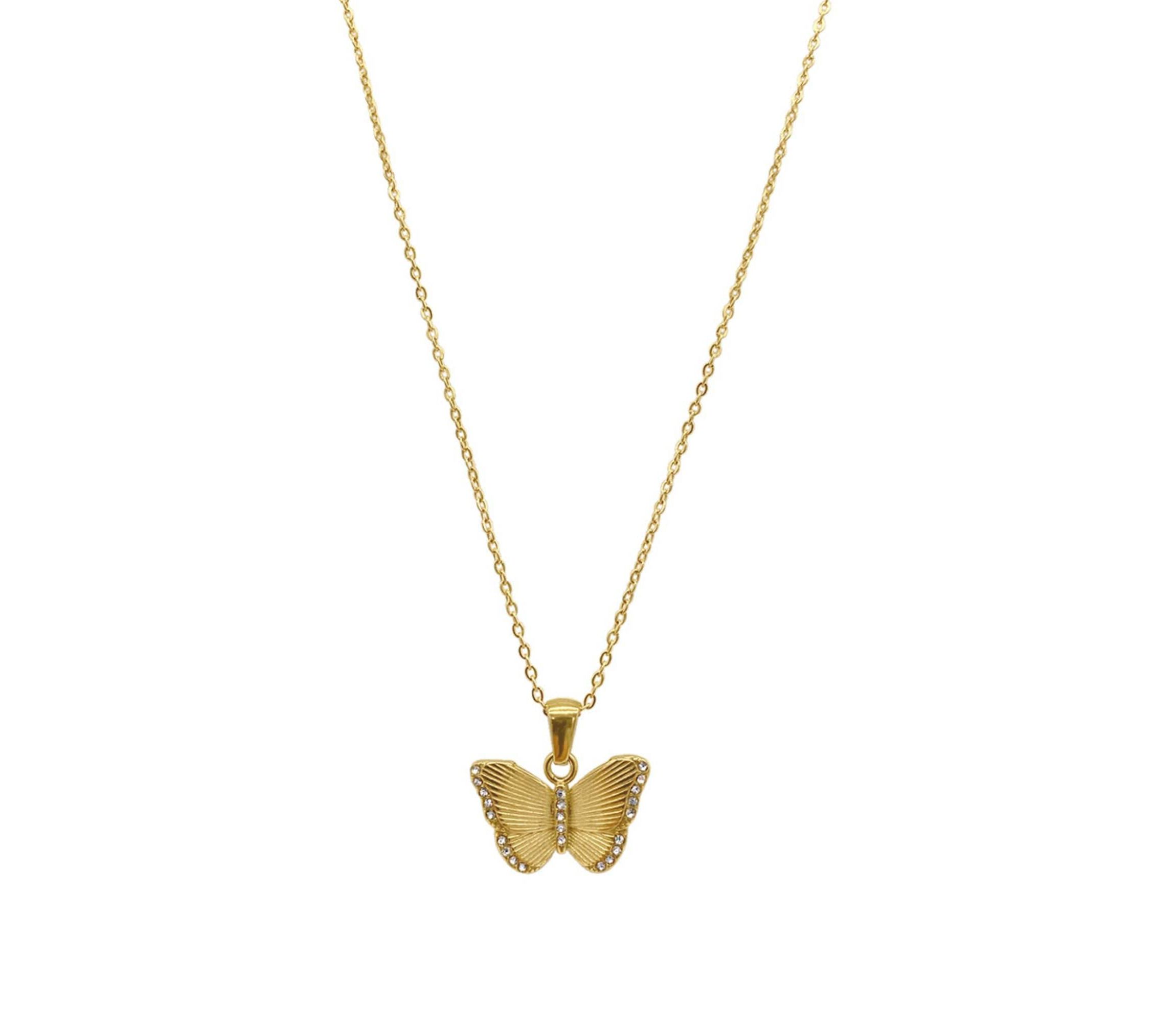 Tarnish Resistant 14k Gold Plated Butterfly Pendant Necklace