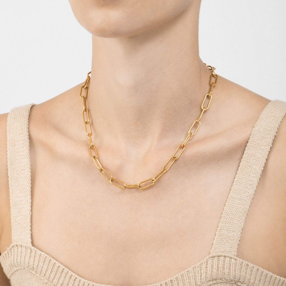 Tarnish Resistant 14k Gold Plated Wide Chunky Paper Clip Chain