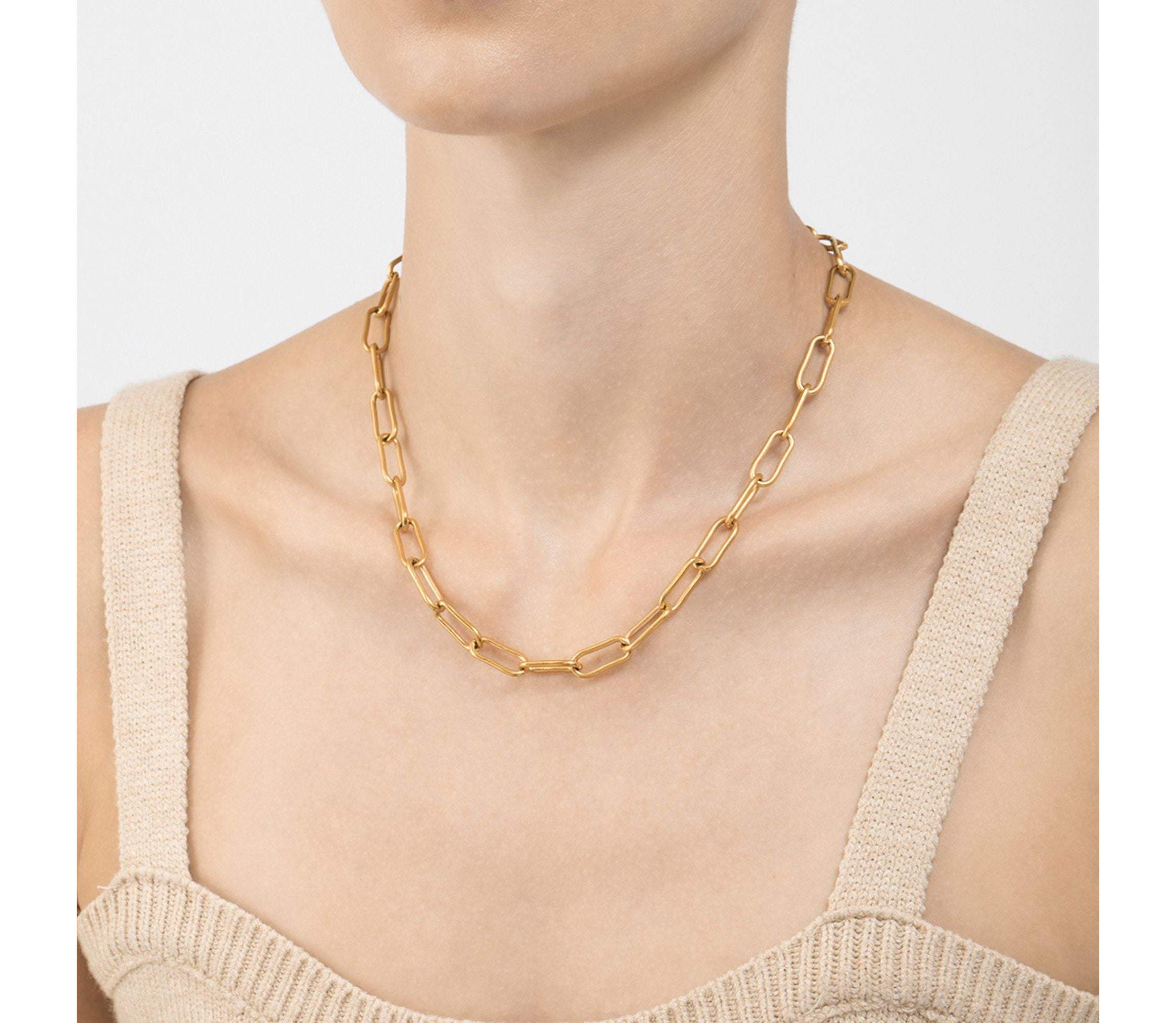 Tarnish Resistant 14k Gold Plated Wide Chunky Paper Clip Chain