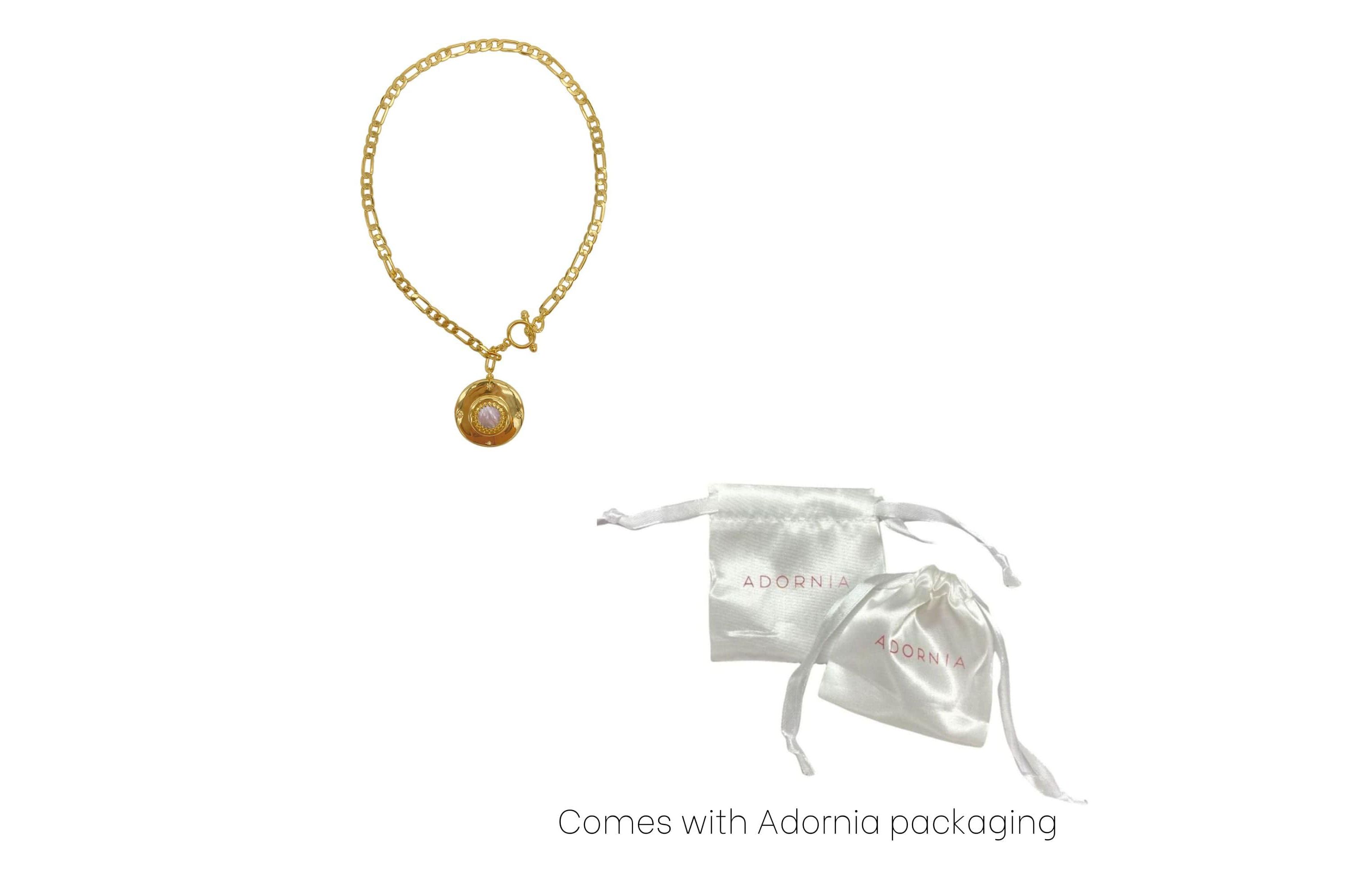 14k Gold Plated Mother of Pearl Disc Toggle Necklace