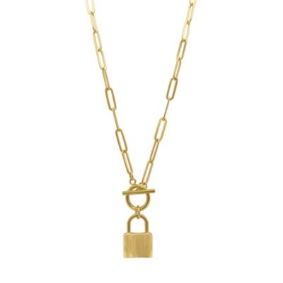 Adornia Tarnish Resistant 14k Gold Plated Lock Paper Clip Chain Toggle Necklace