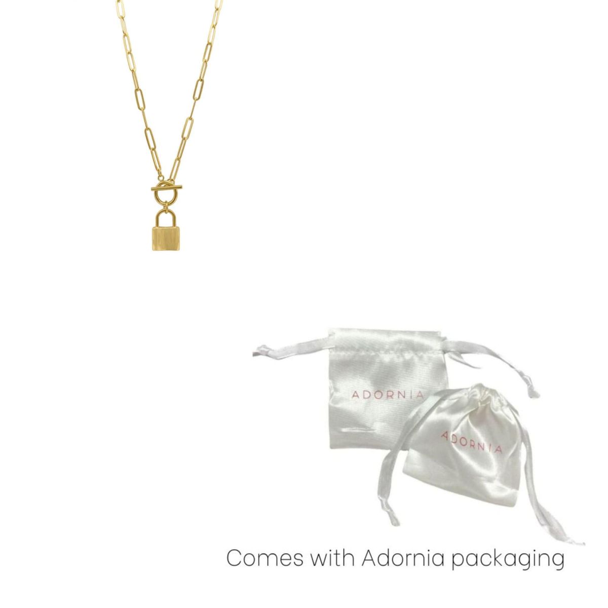 Tarnish Resistant 14k Gold Plated Lock Paper Clip Chain Toggle Necklace