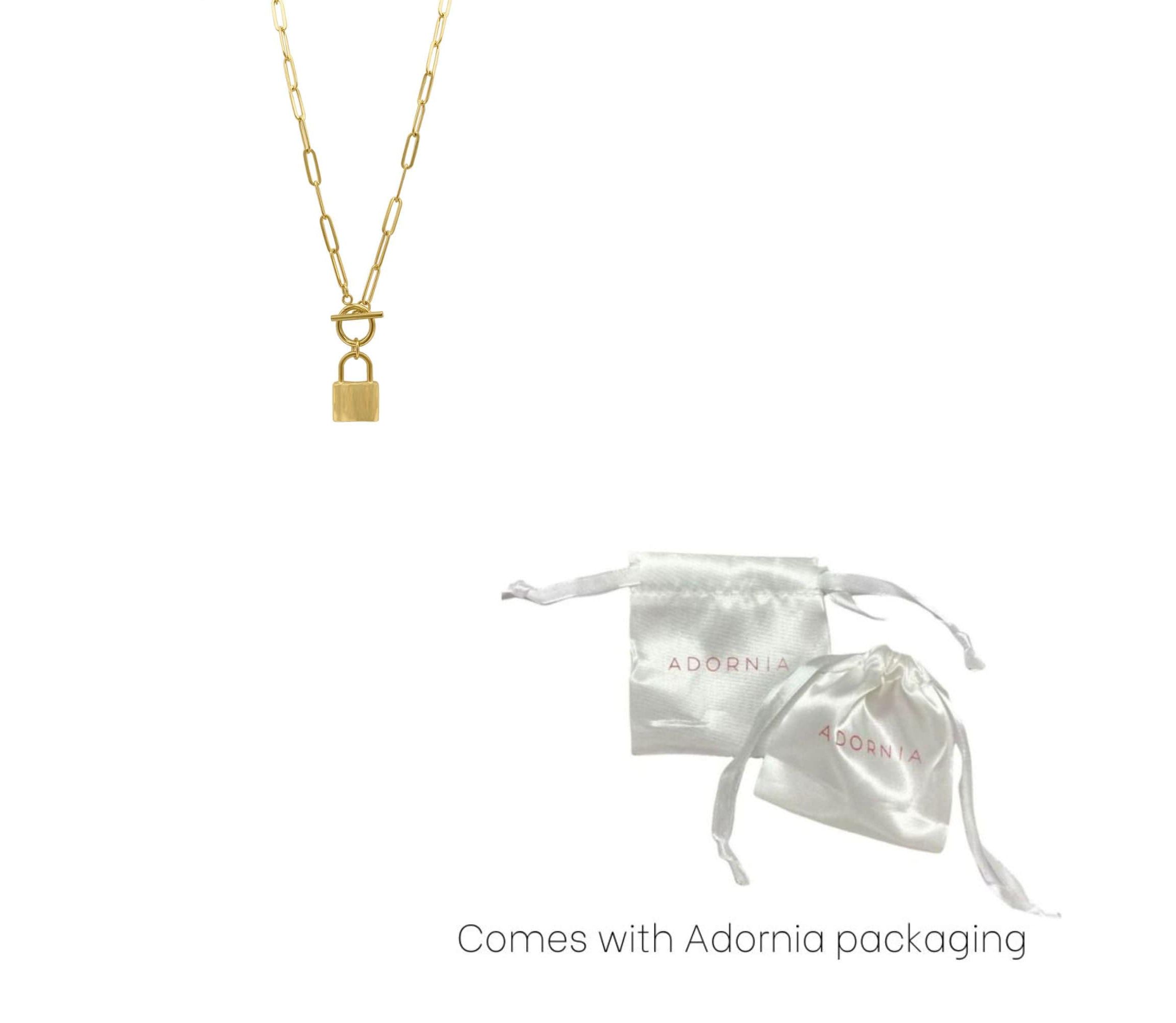 Tarnish Resistant 14k Gold Plated Lock Paper Clip Chain Toggle Necklace