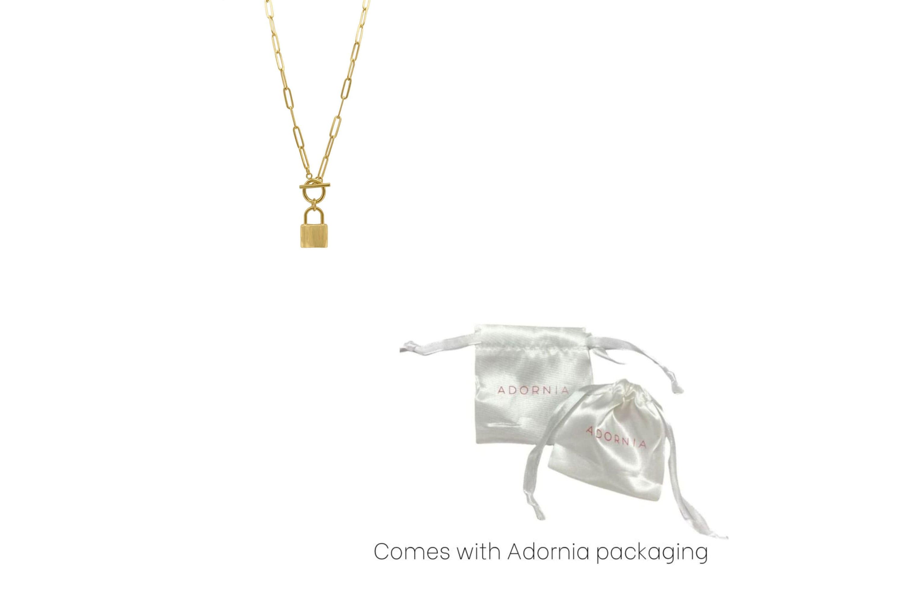 Tarnish Resistant 14k Gold Plated Lock Paper Clip Chain Toggle Necklace