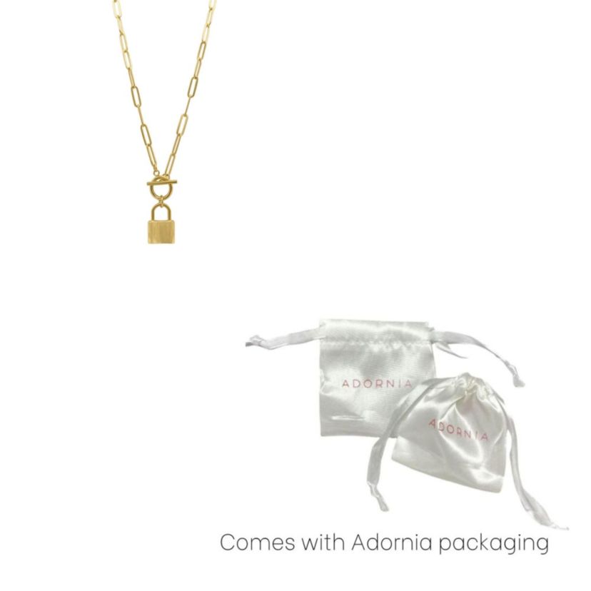 Tarnish Resistant 14k Gold Plated Lock Paper Clip Chain Toggle Necklace