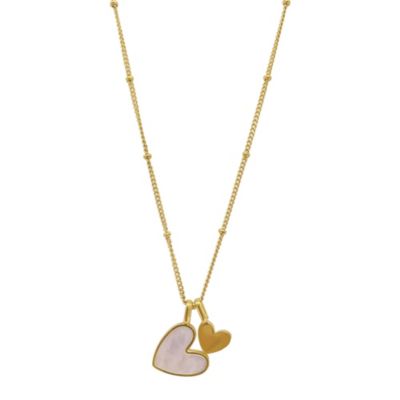 Adornia Tarnish Resistant 14k Gold Plated Mother of Pearl Heart Charms Necklace