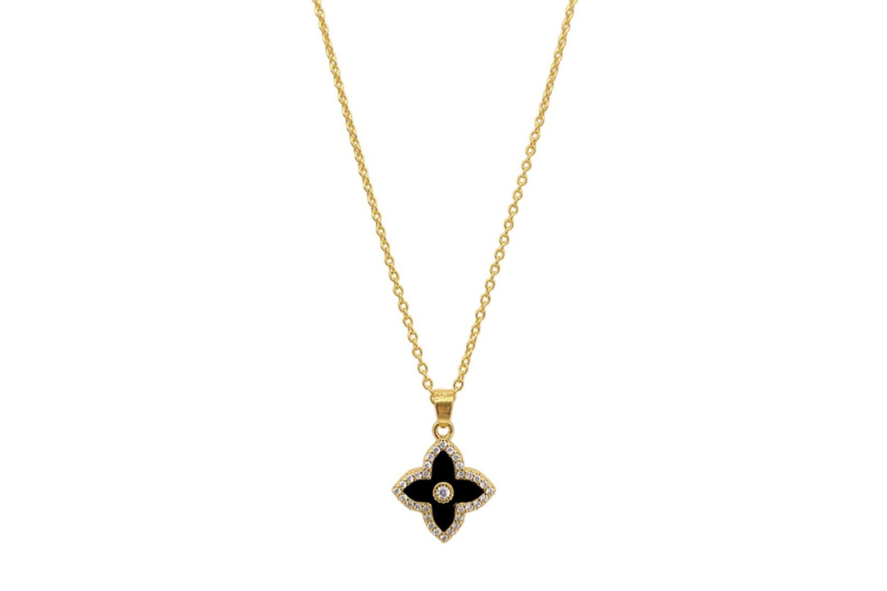 14k Gold Plated Black Clover Necklace