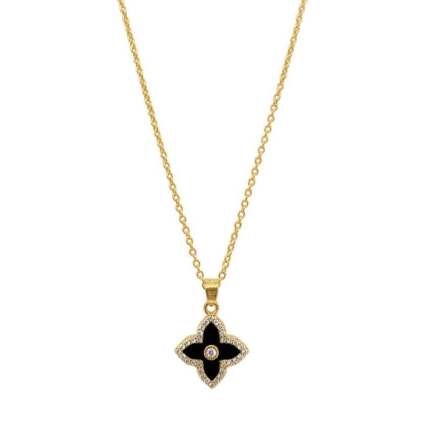 14k Gold Plated Black Clover Necklace