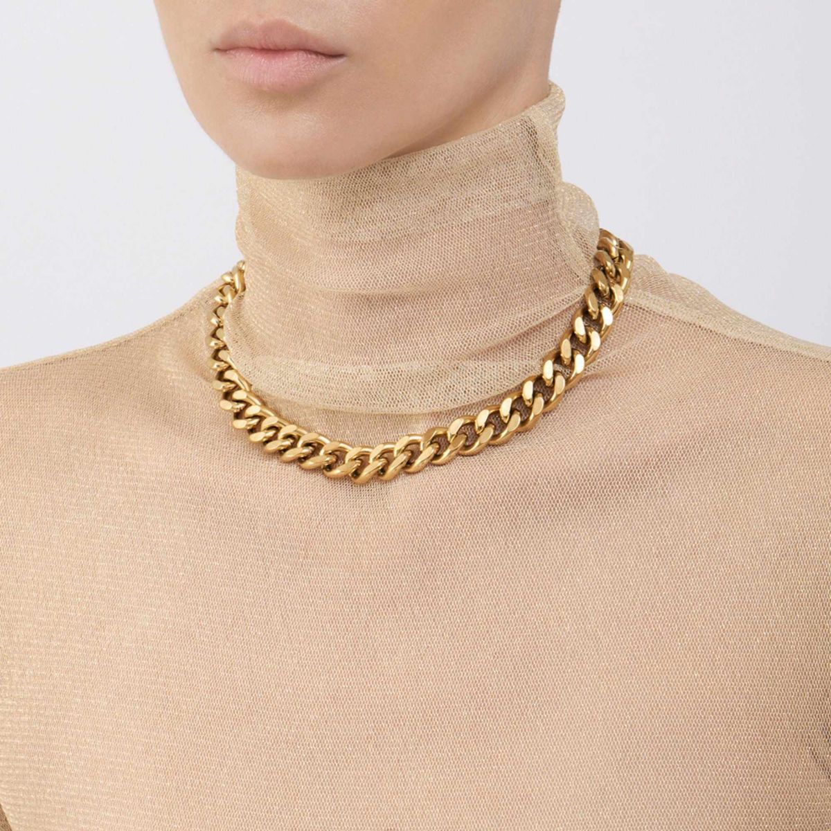 Tarnish Resistant 14k Gold Plated Wide Curb Chain Necklace