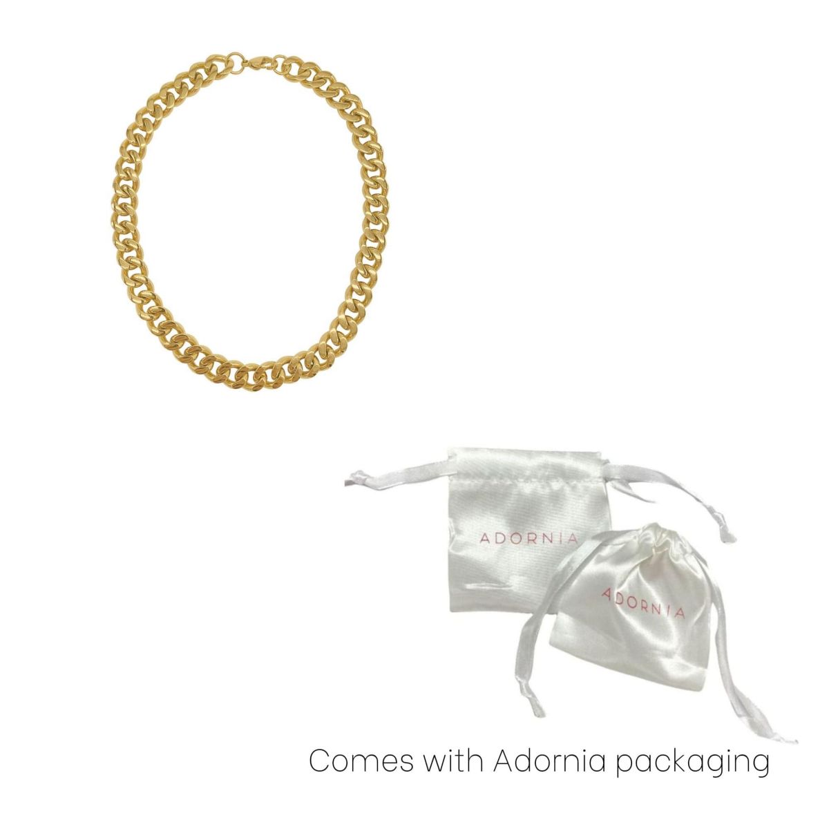 Tarnish Resistant 14k Gold Plated Wide Curb Chain Necklace